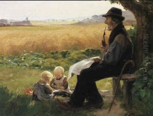 En Bedstefar Der Passer To Sma Der Leger by Hans Andersen Brendekilde