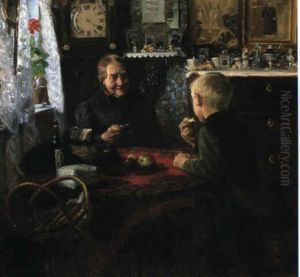 Interior 'den Lille Dreng Pa Besog Hos Sin Bedstemor' by Hans Andersen Brendekilde