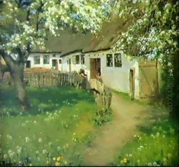 En Sommerdag Bag Bondegarden Med Nyudsprunge Frugttraeer Og Blomstrende Maelkebotter - view 1