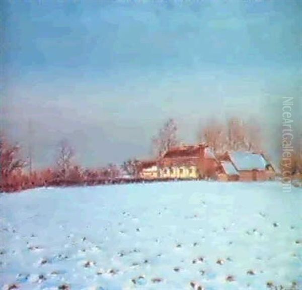 Danskt Vinterlandskap Med Gard - view 1