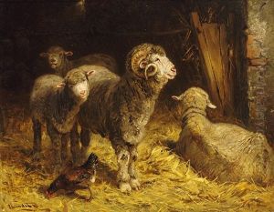 Vier Schafe Im Stall by Albert Heinrich Brendel