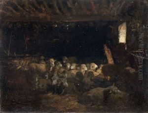 Schafherde Im Stall by Albert Heinrich Brendel