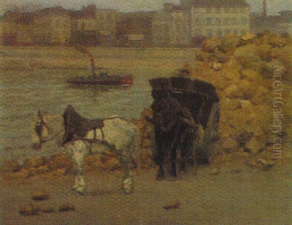 Pferde Und Fuhrwerk Am Flus - view 1