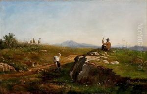 The Road To Albano, In The Background Monte Caro, A Shepherd Is Resting