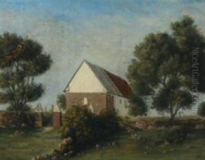 Landscape With Church And Green Trees by Thorald Brendstrup