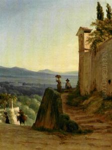 Parti Fra En Italiensk Bjerglandsby Med Italienerinder Og Mand Ridende Pa Et Aesel