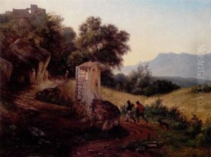 Landskab Med Italienere Pa En Bjergvej