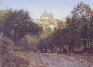 Ariccia I Albanerbjergene Ved Solnedgang