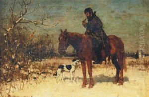 A Horseman And His Dog In A Snowy Landscape A Horseman And His Dog In A Snowy Landscape