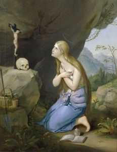 Die Busende Maria Magdalena In Einer Grotte by Adam Brenner