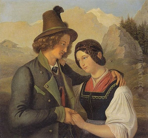 Paar In Tracht Vor Gebirgslandschaft - view 1