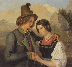 Paar In Tracht Vor Gebirgslandschaft by Adam Brenner