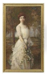Portrait Of A Young Woman In A Garden by Carl Christian Brenner