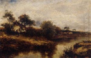 Figures By A Cottage In A River Landscape Figures By A Cottage In A River Landscape