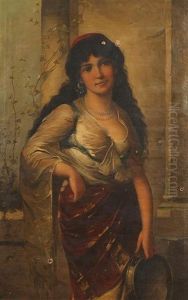 Gypsy Girl With Tambourine by Anton Brentano