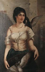 Gypsy Girl With Pigeons (+ Gypsy Girl With Grapes; Pair) by Anton Brentano