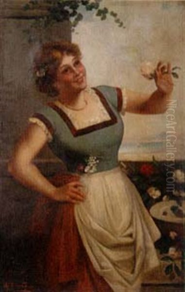 Neapolitan Girl With Rose Overlooking Mt. Vesuvius - view 1