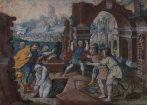 Die Auferweckung Eines Toten Am Grabe Elisa by Friedrich The Elder Brentel