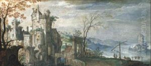 Fantastic Landscape With A Moated Castle By The Sea by Friedrich The Elder Brentel