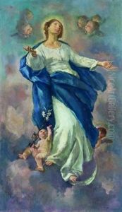 Santo In Gloria Con Angeli by Antonio Bresciani