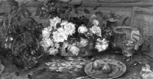 Stilleben Mit Blumen, Kirschen Und Kuchen