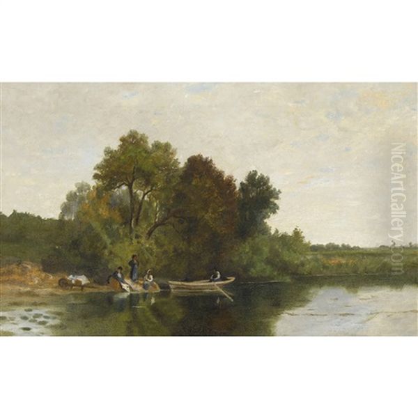 Flusslandschaft Mit Frauen Und Ruderboot - view 1