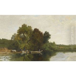 Flusslandschaft Mit Frauen Und Ruderboot