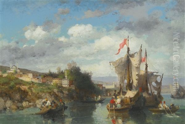 Fishermen On The Bosphorus Near Scutari, With The Selimiye Barracks Beyond - view 1