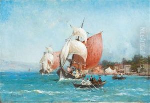 Caiques Et Voiliers Sur Les Bords Du Bosphore