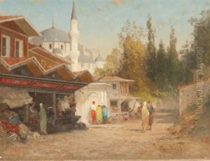 Marchands Au Pied De La Mosquee by Germain Fabius Brest