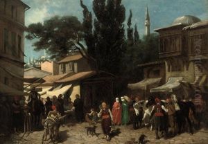 A Bustling Arab Market by Germain Fabius Brest