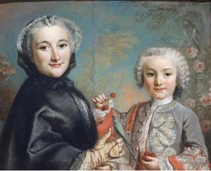 Mother And Child With A Parakeet And Cherries