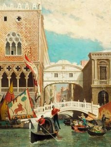Gondolas Before The Bridge Of Sighs