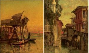 Anier Dans Une Ruelle A Istanbul (+ Barques Sur Le Bosphore; Pair) by Germain Fabius Brest