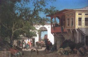 Scene De Rue Animee A Istanbul by Germain Fabius Brest