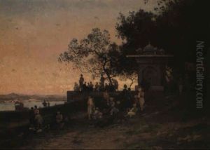 Figures On The Shore Of The Bosphorus by Germain Fabius Brest