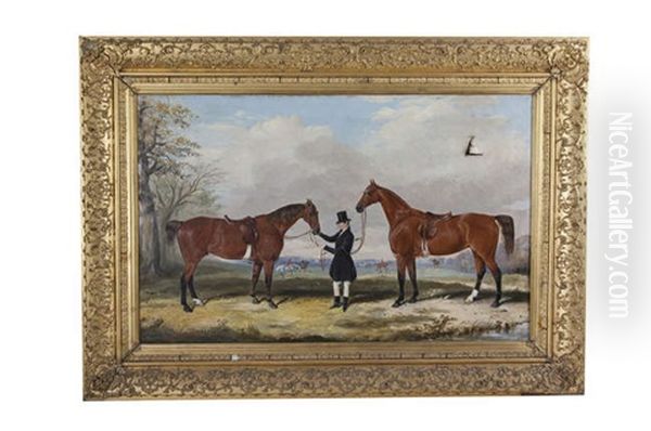 A Hunt Servant, Believed To Be Dixon Holding Hunters In A Landscape - view 1