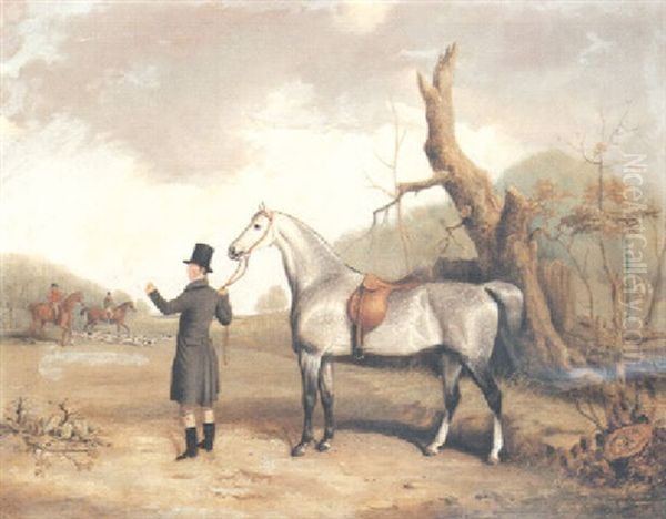 A Gentleman With His Hunter In A Landscape, Huntsmen And Hounds Beyond - view 1