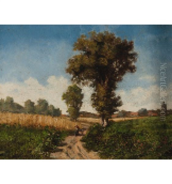 Sommerliche Landschaft Mit Spaziergangern - view 1