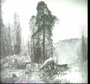 Bewaldeter Moorsee Mit Stark Bewurzeltem Weg Und Fest- Gemachtem Kahn. Bewaldeter Moorsee Mit Stark Bewurzeltem Weg Und Fest- Gemachtem Kahn.