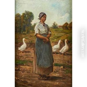 Untitled (girl With Geese) by Jules Breton