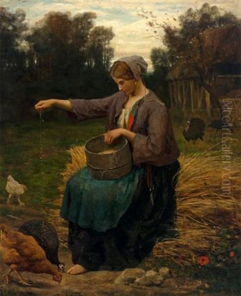 Jeune Femme Nourrissant Ses Volailles - view 1