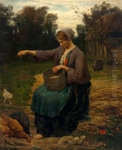 Jeune Femme Nourrissant Ses Volailles by Jules Breton