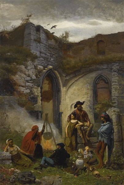 Campement De Bohemiens, Dans Les Ruines De L'abbaye De Saint-bavon (gand) - view 1
