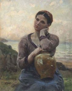 Jeune Paysanne A La Cruche Sur Fond De Mer by Jules Breton