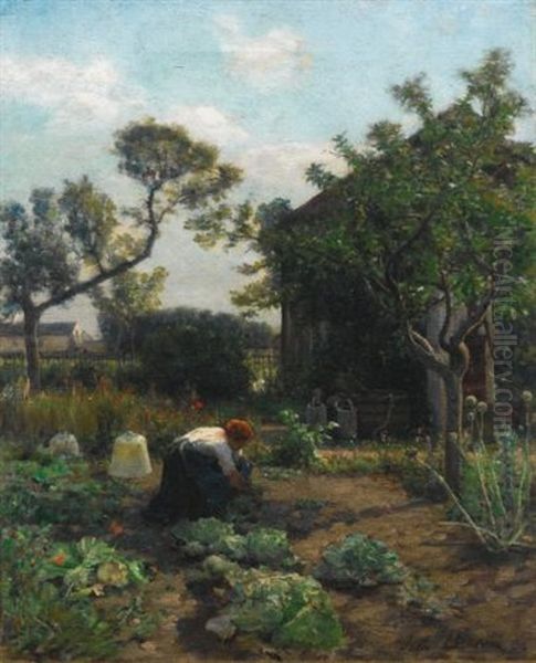 A Young Woman In The Artist's Garden, Courrieres - view 1