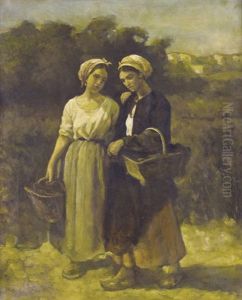 Zwei Bauerinnen Mit Korben by Jules Breton