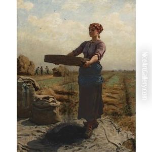 Peasant Woman Sifting Rapeseed - Cribleuse De Colza by Jules Breton