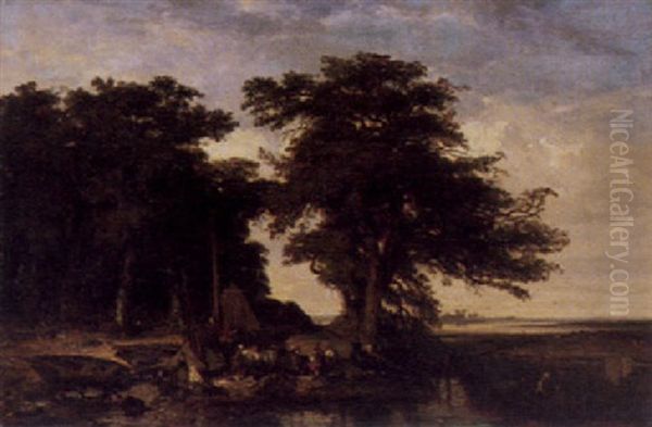 Uferpartie Mit Fischern Am Waldrand - view 1