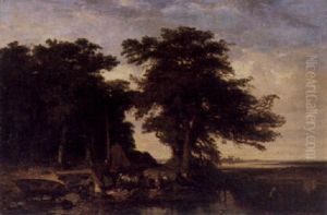 Uferpartie Mit Fischern Am Waldrand by Jules Breton